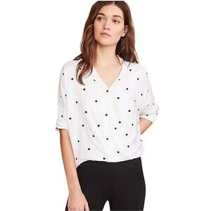 Como Black Heart Print Blouse Top Collared Button Down White Size‎ XL